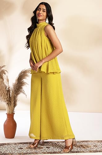 Image of Janasya Women's Chiffon Woven Design Gathered Co-Ord Set