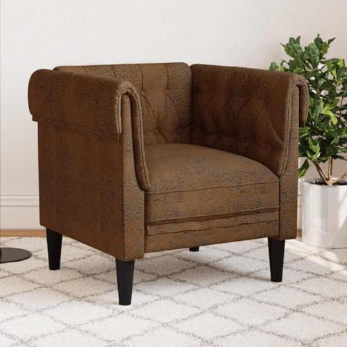 vidaXL Chesterfield Sessel, Polstersessel mit Armlehnen Rückenlehne Stützbeine, Loungesessel für Wohnzimmer, Clubsessel, Modern, Braun Stoff