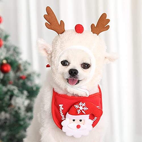 chapéu e babador para cães Natal, chifres rena Natal para cães, faixa cabeça vermelha/ver, acessório