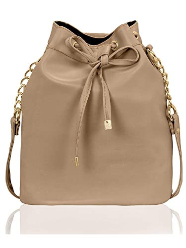 Image of KLEIO Leather Bucket Sling Bag for Women with Drawstring Closure & Single Compartment | Elegant Cross Body Bag for Girls | Spacious Bag for Girls Suitable for Casual Occasions & Everyday Use