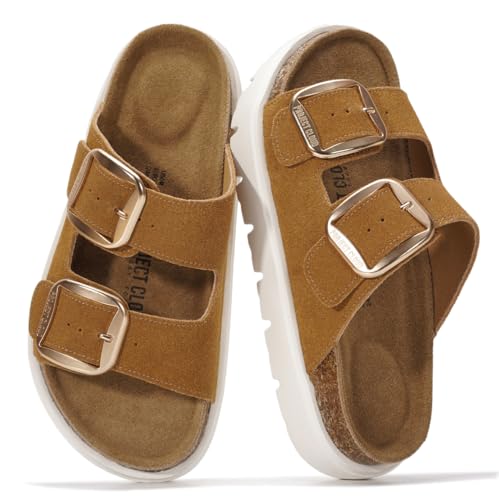 Image of Project Cloud 100% Genuine Leather Platform Sandals Women Footwear - Wedge Chunky Slides for Women 2026 with Memory Foam Insole & Cork Footbed Womens Sandals (GreeceChunky)
