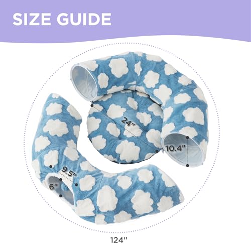 Image of Lesure Large Cat Tunnel Bed - Cute Donut Bed for Indoor Cats with Washable Circle Cushion, Round Pet Peekaboo Cave Toy for Multi Kitten /Puppy /Rabbit, Large Cozy Clouds Blue