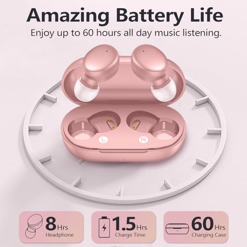 Mozoter S8 Mini Wireless Earbuds Bluetooth 5.3 In Ear Light-Weight Headphones,60Hrs Playtime Ear Buds With Charging Case,Smart Ring Fitness Tracker,Premium Sound With Deep Bass For Sport-Pink thumb #3