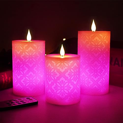 Across Flickering Flameless Candles, Set Of 1 Real Wax Color Changing Led Pillar Candles Battery Operated Realistic 3D Dancing Flame Fake Candles With 18-Key Remote Control For Halloween Christmas #TOP2