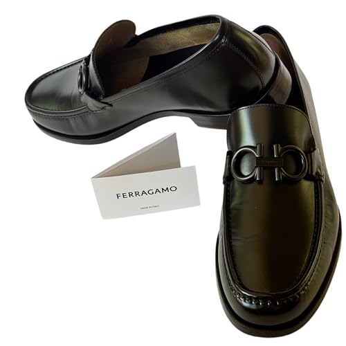 ROLO 10 Black Loafers Leather Gancini Bit Moccasin Men's Dress Shoes (Salvatore4