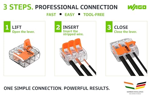Image of WAGO 221-613 | Easy-to-Use Electrical Wire Connector | Pack of 8 | Compact, Tool-Free, Transparent - For DIY, Panels & Wiring Projects - 3-Conductor