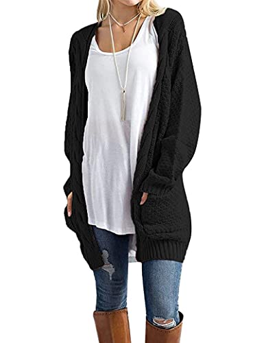 GRECERELLE Blusas sueltas de punto de punto de color sólido de manga larga para mujer con bolsillos, 02 negro, M Cover