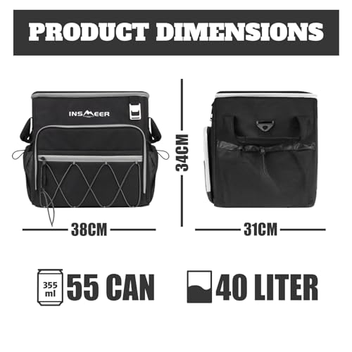 Image of INSMEER 40L Large Ice Box Cooler Bag, Insulated Collapsible Lunch Tiffin Bag with Wheels, Soft Rolling Chiller Thermocol Box for Ice for Trip, Camping, Wine /Beer Picnics, Cold Storage