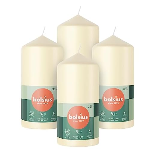 Bolsius Velas de pilar - Marfil - Paquete de 4-12 x 6 cm - Velas decorativas para el hogar - Larga duración de combustión de 33 horas - Sin perfume - Cera vegana natural - Sin aceite de palma
