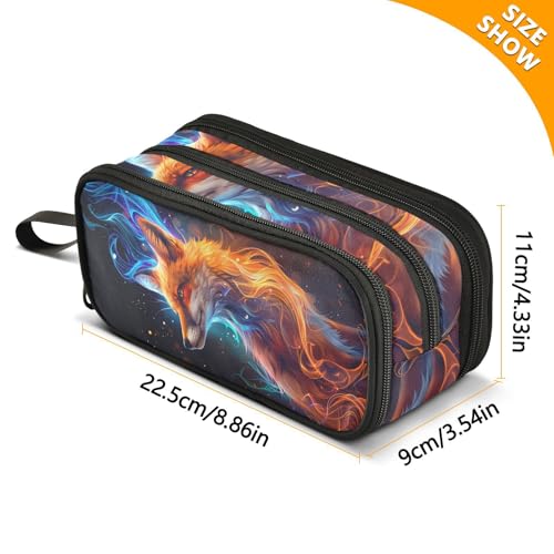 Image of Orange Blue Fire Fox Pencil Case Large Capacity Pencil Pouch Boys Girls 3 Compartment Pen Bag School Office Stationery Organizer