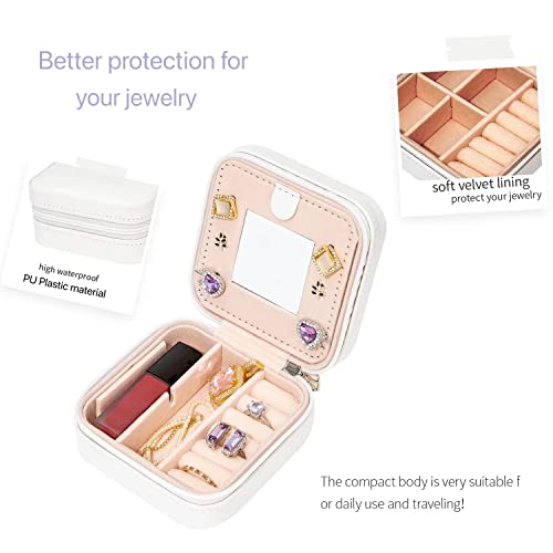 Image of KElofoN Travel jewelry case Travel jewelry box Travel Jewelry Organizer Small Jewelry Organizer Box for Girls Women with Mirror (White-5)
