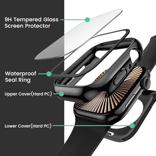 Image of VEMIGON 2 in 1 Waterproof Case Compatible for Apple Watch Series Series 11 /10 46mm, Screen Protector 360 Protective Glass Face Cover Hard PC Bumper + Back Frame for iWatch Accessories, Jet Black