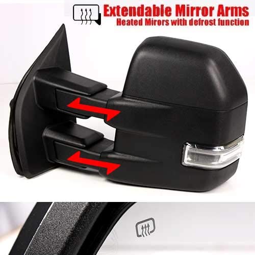 Modifystreet® Power Side Towing Mirrors With Turn Signal & Heated Defrost & Clearance Light & Puddle Light For 2015-2016 Ford F150 (22 Pin Connector With Auxiliary Light Button) Models #TOP2