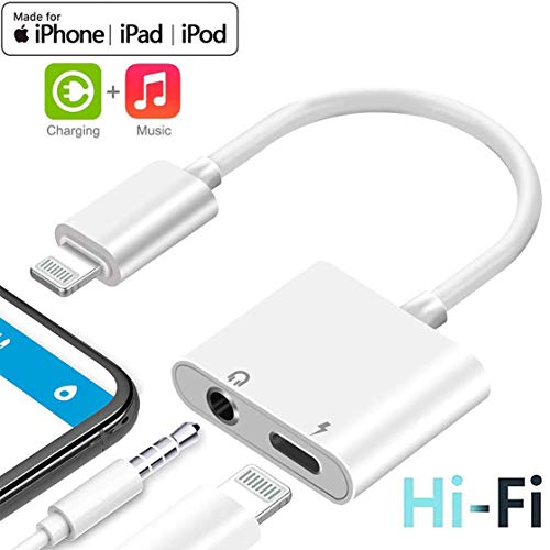 iPhone Adapter & Splitter[Apple MFi Certified]Lightning to 3.5 mm Headphone Adapter Dual Ports