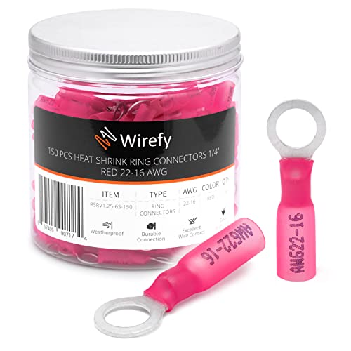 Wirefy 150 Stk. Rote Ringkabelschuhe Schrumpfverbinder M6 - lötfreie Kabelverbinder - Ringklemme - 0,5-1,5 mm² Cover