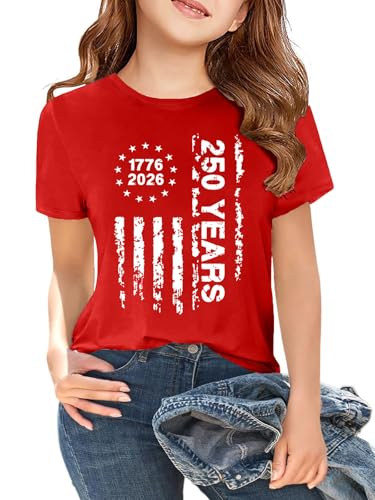 Image of CAZYCHILD Kids 250 Anniversary USA Shirts 250 Year American Flag Tshirt Boys and Girls Happy 250th Tee 4th of July Tops