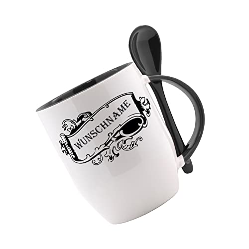 Crealuxe Löffeltasse'Wunschname Namenstasse Name Schnörkel' personalisiert, Kaffeetasse mit Motiv, Bürotasse