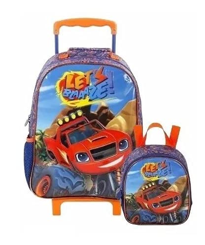 Mochila Infantil Escolar Carro Blaze Rodinhas G + Lancheira