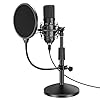 YOTTO USB-microfoon, 192 kHz/24 bits, condensator, pc, laptop, microfoon, professionele podcast, microfoonsets voor radio, opname, YouTube, podcasts en nog veel meer met popbescherming, microfoonstandaard, schokmontage