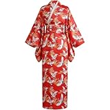 Abbdbd Damen-Kimono-morgenmantel Rotem Muster, Traditioneller Langer Kimono, Yukata-Schlafanzug, Japanisches Kimono-kostüm Für Damen