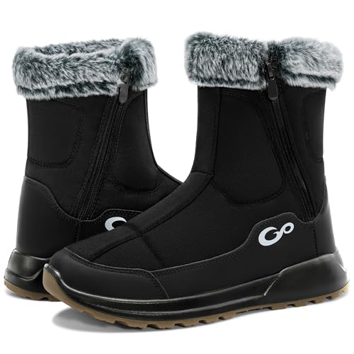 Aomigoct Winter Snow Boots for Women: Warm Comfortable Fur Lined Non-slip Mid Calf Booties Outdoor Walking