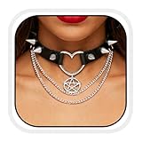 Zoestar Punk Leather Choker Black Gothic Collar Heart Spiked Choker Necklace Party Necklace Chain for women