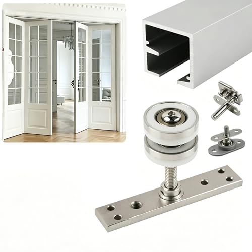 Folding Door Hardware Sliding Barn Door Track Kit, Top Mount Pocket Door Track System with Roller Wheels, Bi-fold Doors Guide for 2/3 /4/6 /8 Doors(2-Door(one Side Open),1m/3.3ft) miniatura 1