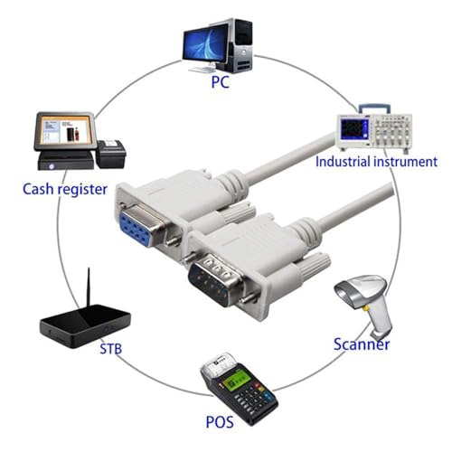 Image of Madhabi DB9 RS232 Serial Extension Cable 1.5M Male to Female | 9 Pin Data Transfer Cable for PC, Laptop, Modem, Router, Printer, POS, CNC & Industrial Devices - White