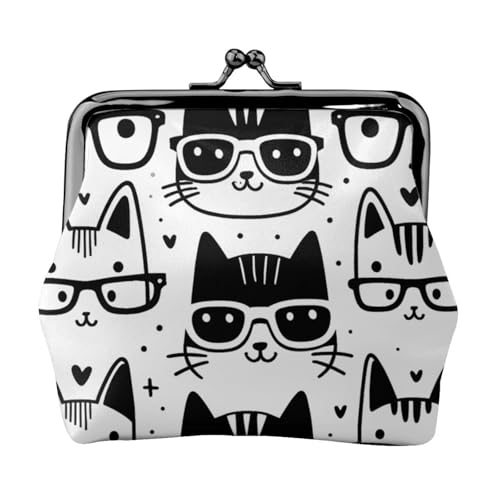 Pu Leather Buckle Coin Purse Hipster-Cat-Pattern Girls Kiss-Lock Change Purse Wallets