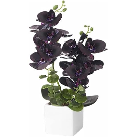 RERXN Artificial Flower Bonsai with White Pot, Real Touch Faux Orchid Flower Arrangement Fake Phalaenopsis for Table Centerpiece Office Home Wedding Party Indoor Decor… Cover