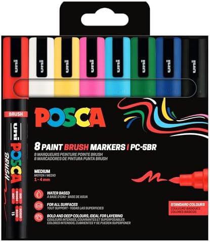 POSCA 184058 - Set de rotuladores POSCA Brush Pen, 8 rotuladores ...