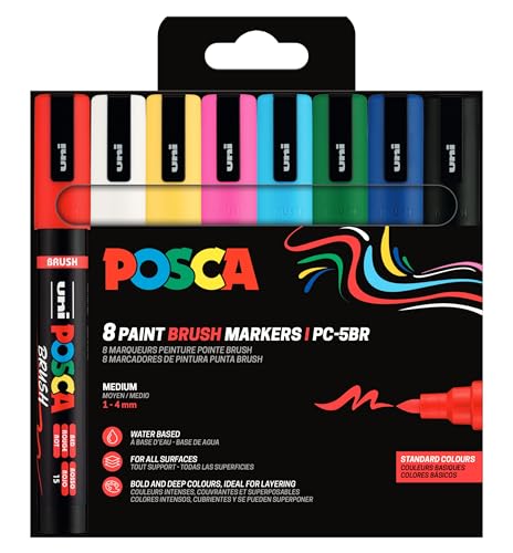 POSCA - zestaw markerów akrylowych Brush Pen PC-5BR, 8 kolorów