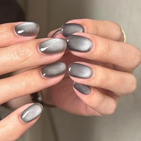 Ceboic 24Pcs Almond French Grey Tip Nails Cover