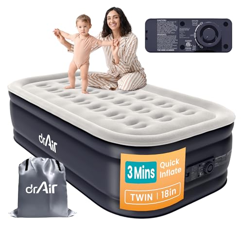 Dr. air Twin Air Mattress with Built-in Pump, 18” Raised Blow Up Mattress - 500 lbs Max Honeycomb...