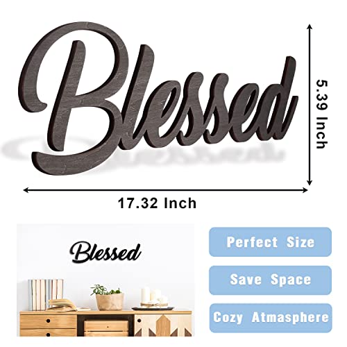 ADDMES Wood Blessed Sign for Home Decor, Decorative Wooden Cutout Word Decor Freestanding Blessed Tabletop Decor Script Letters Sign Family Mantel Décor — view 3