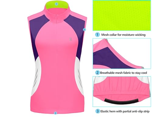 Image of Little Donkey Andy Women's Half Zip Breathable Cycling Vests Reflective Sleeveless Jerseys Shirts Golf 4 Rear Pockets