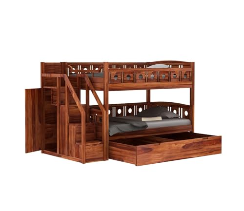 Image of Custom Decor Sheesham Wood Bunk Bed | Wooden Double Bed Bed Furniture for Bedroom | Living Room | Home (BunnyBed-N)