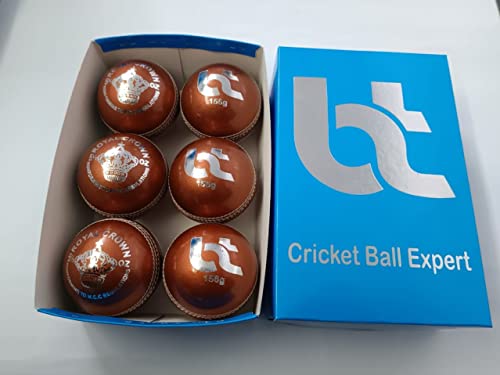 BT Copper Cricketball - 6er Pack Echtleder Cricketbälle für internationale Standard Cricket und Übung | Fledermausfreundlicher harter Cricketball aus nachhaltigen Quellen | 156g 2 Stück Cover