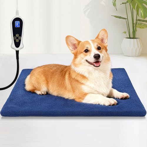 Bestio Cat Heating Pad 2218 in Heating Dog Bed Suitable for Medium and Small Pets Adjustable Thermostat+Constant ON Function with Plush Cover - Blue