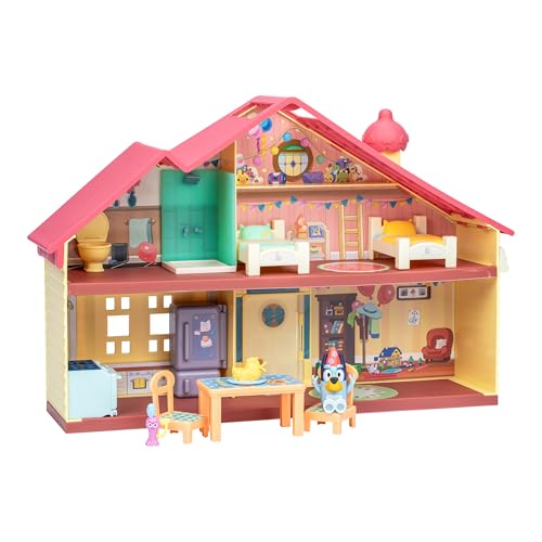 Bluey Casa de celebrações ajuda a celebrar o seu aniversário. com 11 acessórios e móveis, remova e coloque, mais 1 figura exclusiva 6,3 cm