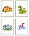 WIETRE® Set di 4 immagini a forma di dinosauro, decorazione per la cameretta dei bambini, formato DIN A4, motivo: animali T-Rex (senza cornice)