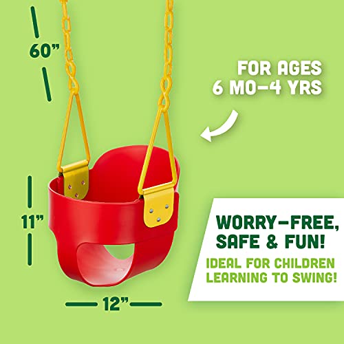 Deluxe High Back Full Bucket Toddler Swing With Exclusive Chain & Triangle Dip Pinch Protection And Carabiners For Easy Install - Red - Squirrel Products #TOP1