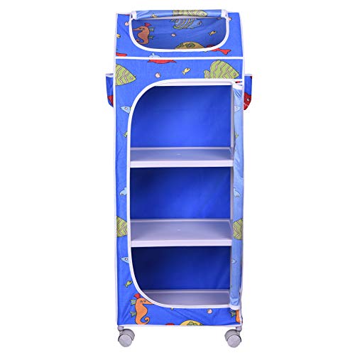 Image of Little One's | 4 Plastic Shelves Baby Foldable Wardrobe (Made in India), Unbreakable Material, (Steel Structure) | Aquatic Blue | H4 /FB