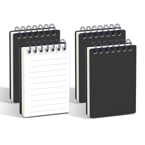 Jovrelant 4 Pcs A7 Small Notebooks Spiral Pocket Size Notepads with Black Cover Mini Lined Paper Notebook for School Office Supplies Business Memo