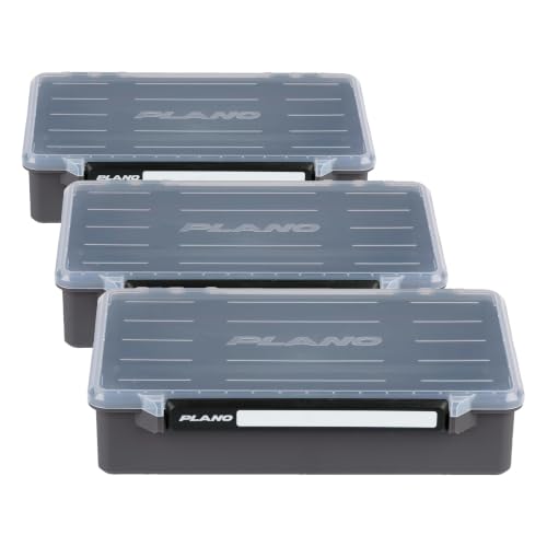 Image of Plano StowAway Stow Tackle Box, with Corrosion-Preventive Rustricor, Single Latch Design, Transparent DuraView Lid, Stackable Storage for Fishing Bait, Lures and Gear, 3700 Deep Open (Pack of 3)