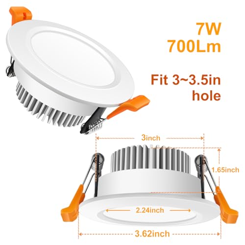 LEDLightsWorld 3.5 Inch LED Recessed Lights, Dimmable Mini Recessed Downlight, 7W(55W Halogen Equivalent), 3000K Warm White, CRI 80+, Canless Ceiling Light with LED Driver, 8 Pack by LEDLightsWorld - Image 2