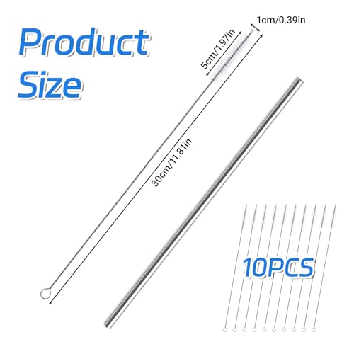 Image of Giantree 10 Pcs Straw Cleaner Brush, 11.8 Inch Extra Long Straw Cleaner Brush, Reusable Stainless Steel Handle Nylon Bristles Straws Cleaning Brushes for Cleaning Cup Straws Bottles Coffee Makers