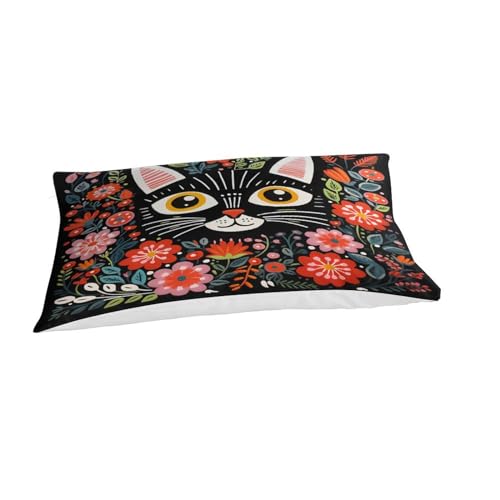 Housse de couette fleurs et chat en microfibre premium 135x200