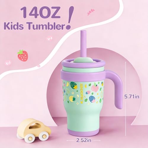 Image of 14 oz Toddler Tumbler with Handle, Kids Sippy Cups with Straw and Spout Lid