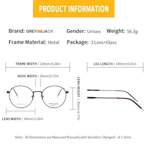 Image of grey jack 3PCS Clip On Glasses,Half-Rim Metal Round Shape with Magnetic Eyeglasses for Myopic Men Women 80020